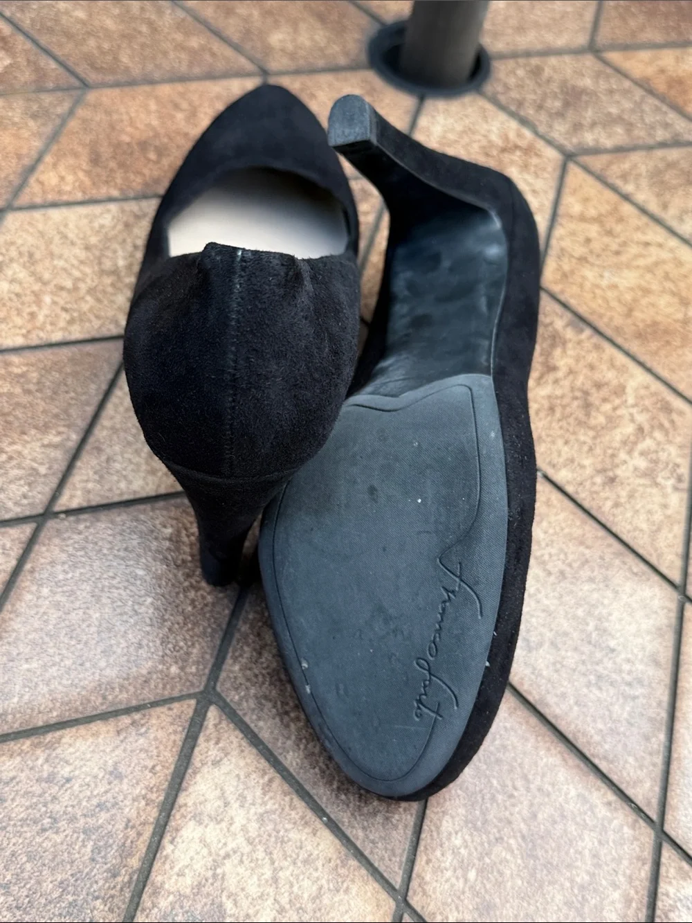 Franco Sarto Black Suede Classic Round-Toe Pumps